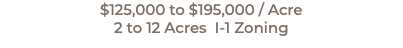 $125,000 to $195,000 / Acre 2 to 12 Acres I-1 Zoning